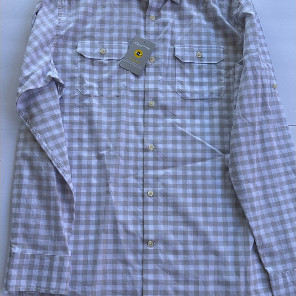 Claiborne Men's Casual Checkered Shirt - Light Gray